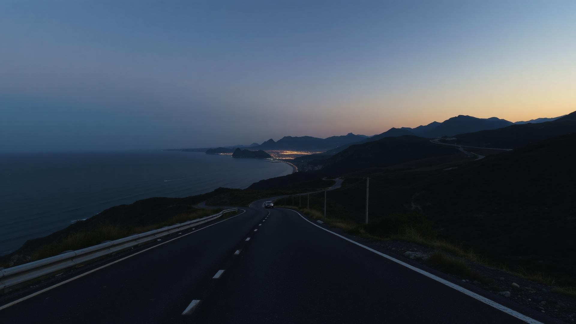 A coastal road at dusk